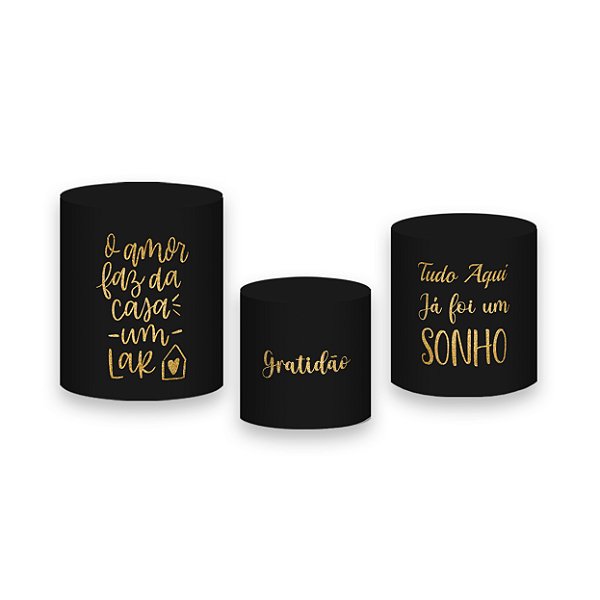 Trio De Capas De Cilindro - Chá de Casa Nova Preto e Dourado 008