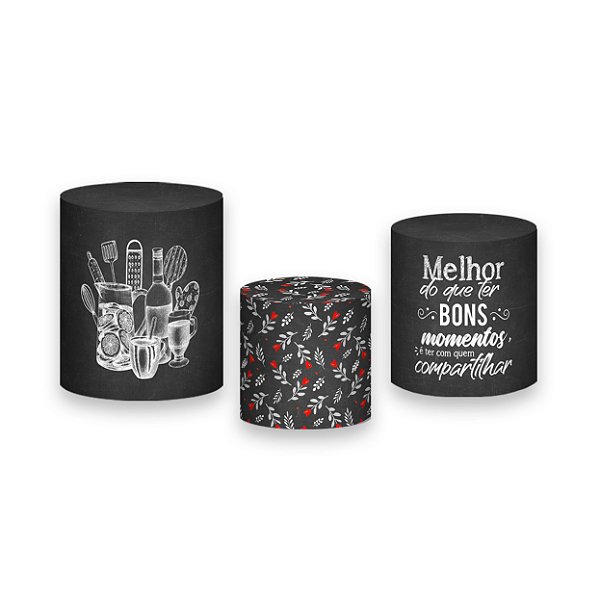 Trio De Capas De Cilindro - Chá Bar Preto com Vermelho 009