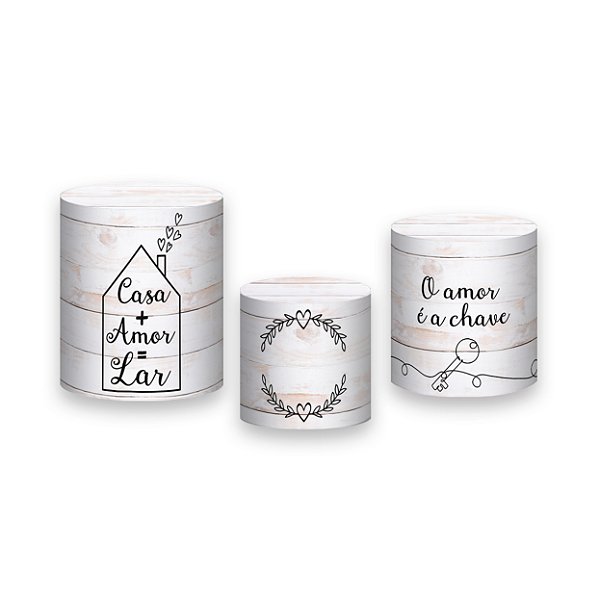 Trio De Capas De Cilindro - Chá de Casa Nova Efeito Madeira Branca 013