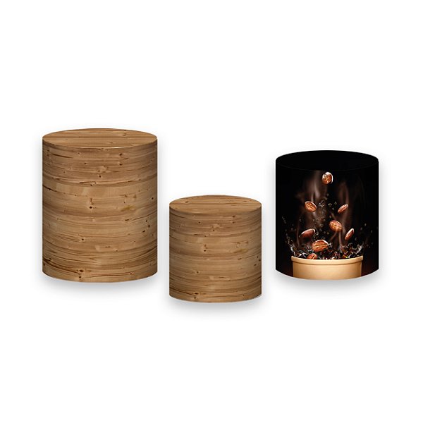 Trio De Capas De Cilindro - Efeito Madeira Xícara de Café 006