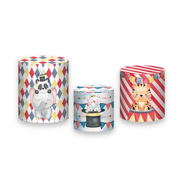 Trio De Capas De Cilindro - Circo Animais Cute Aquarela 011