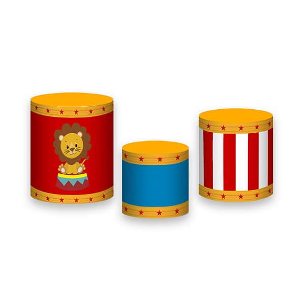 Trio De Capas De Cilindro - Leão Circo Vermelho com Dourado 018