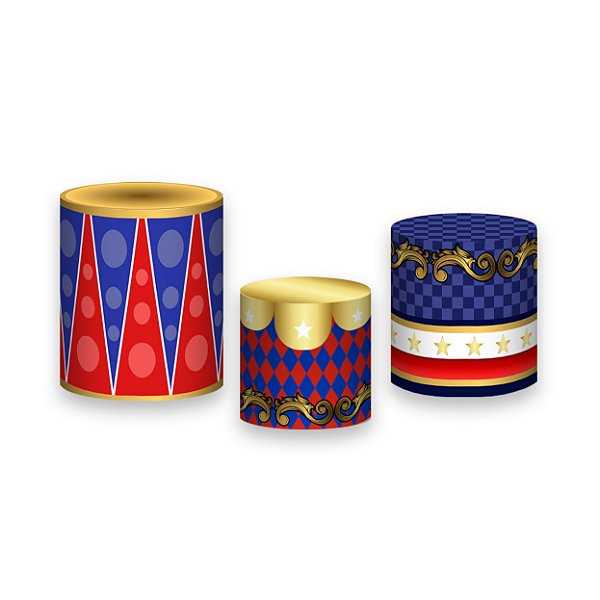 Trio De Capas De Cilindro - Circo Vermelho Estrelado 023