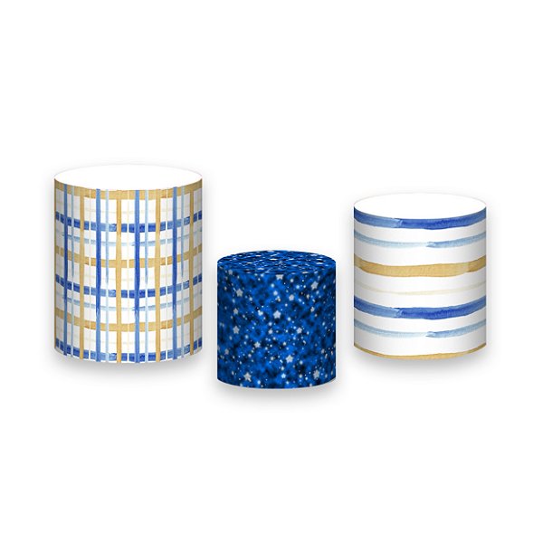 Trio De Capas De Cilindro - Cores Neutras Azul com Dourado 001