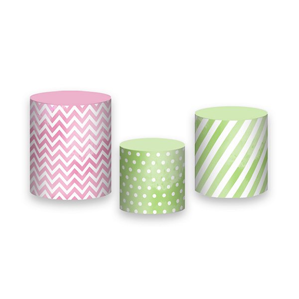 Trio De Capas De Cilindro - Cores Neutras Verde e Rosa Aquarela 002