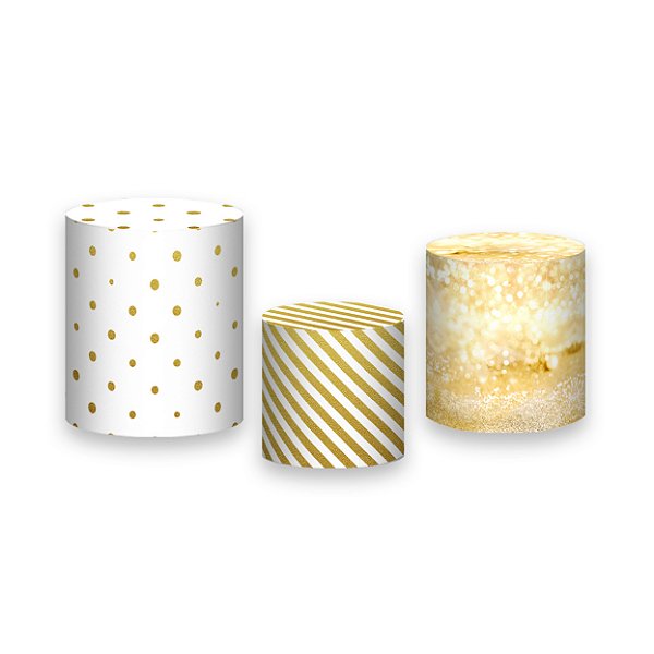 Trio De Capas De Cilindro - Branco com Dourado Efeito Glitter 005