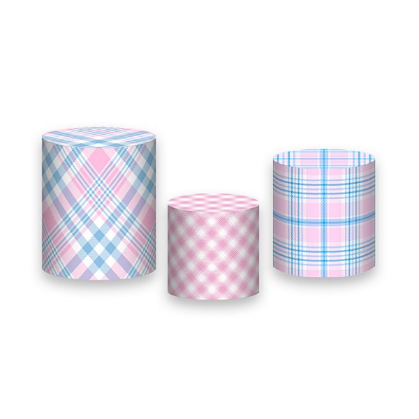 Trio De Capas De Cilindro - Xadrez Azul e Rosa Candy 006