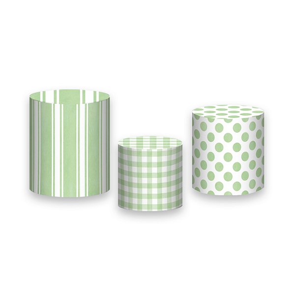 Trio De Capas De Cilindro - Listras Verdes Aquarelado 007
