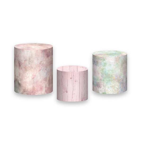 Trio De Capas De Cilindro - Jardim Rosa com Verde Aquarela 008