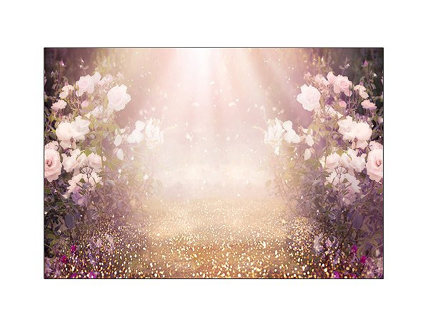 Fundo Fotográfico 2,20 x 1,50 - Jardim Casamento Flores Luzes 005