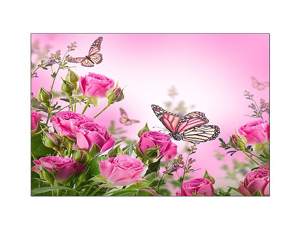 Fundo Fotográfico 2,20 x 1,50 - Rosas e Borboletas 022