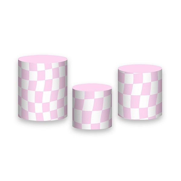 Trio De Capas De Cilindro - Estampa Quadriculada Rosa 044