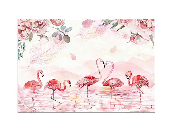 Fundo Fotográfico 2,20 x 1,50 - Flores e Flamingos 088