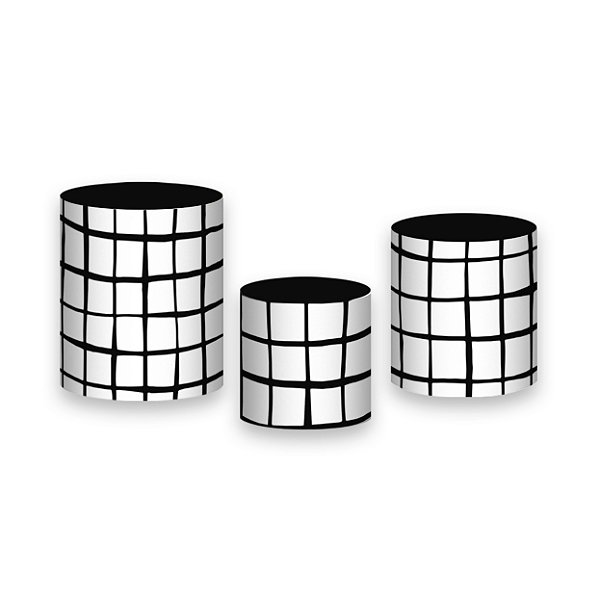 Trio De Capas De Cilindro - Estampa Grid Quadriculada Preto 058