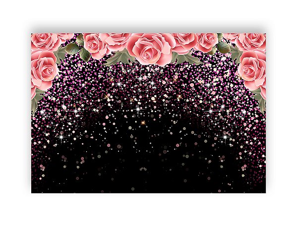 Fundo Fotográfico 2,20 x 1,50 - Flores Efeito Glitter Rosa e Dourado 124