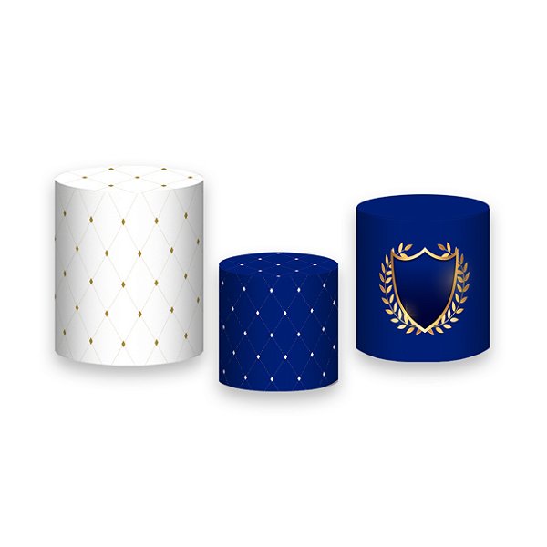 Trio De Capas De Cilindro - Capitonê Azul com Folhagem Dourada 001