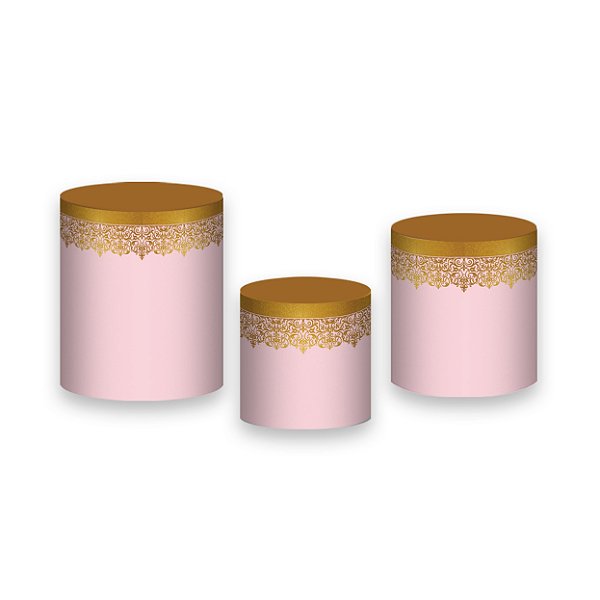 Trio De Capas De Cilindro - Realeza Rosa Suave Frame Arabesco 020