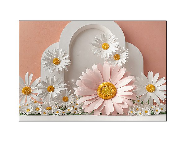 Fundo Fotográfico 2,20 x 1,50 - Flores Margaridas Rosas e Brancas 162