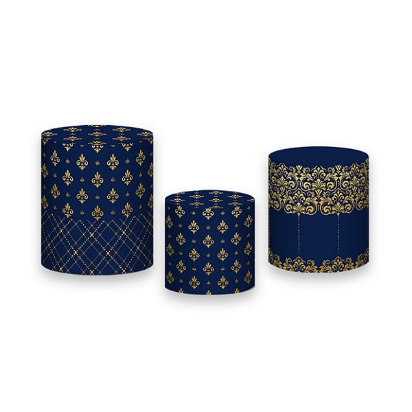 Trio De Capas De Cilindro - Realeza Azul Escuro com Dourado 023