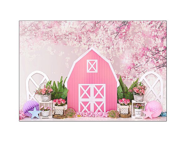 Fundo Fotográfico 2,20 x 1,50 -  Fazendinha Celeiro Rosa 018
