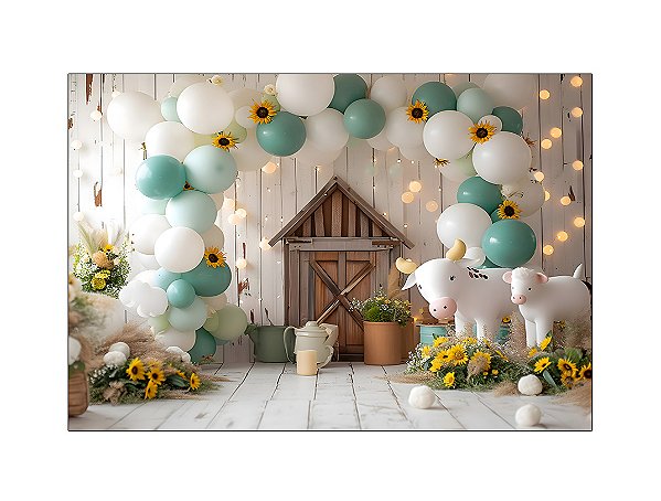 Fundo Fotográfico 2,20 x 1,50 - Fazendinha Branco com Verde 038