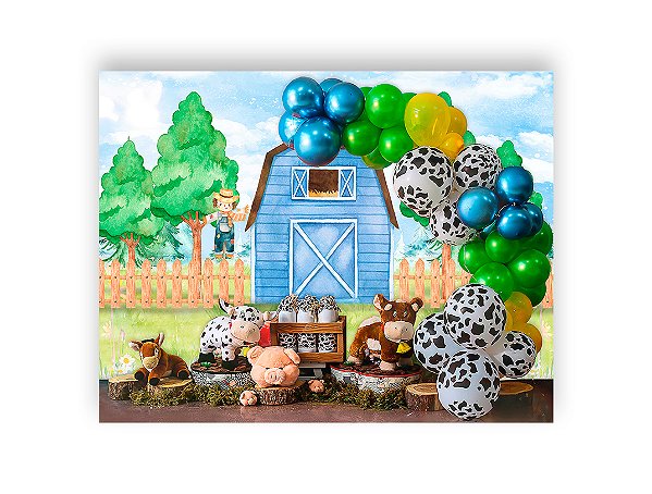Fundo Fotográfico 1,55 x 1,20 - Aniversário Fazendinha Azul 006