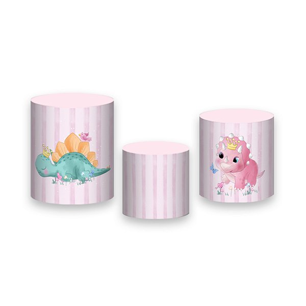 Trio De Capas De Cilindro - Dinossauros Rosa Aquarela 003