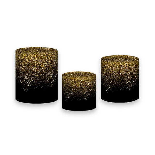 Trio De Capas De Cilindro - Preto com Efeito Glitter Dourado 003