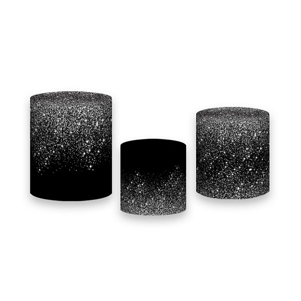 Trio De Capas De Cilindro - Preto com Efeito Glitter Prateado 004