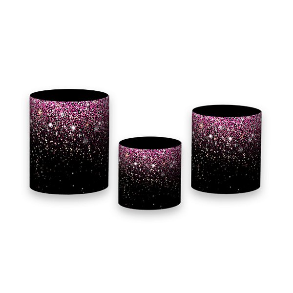 Trio De Capas De Cilindro - Preto Efeito Glitter Pink 006