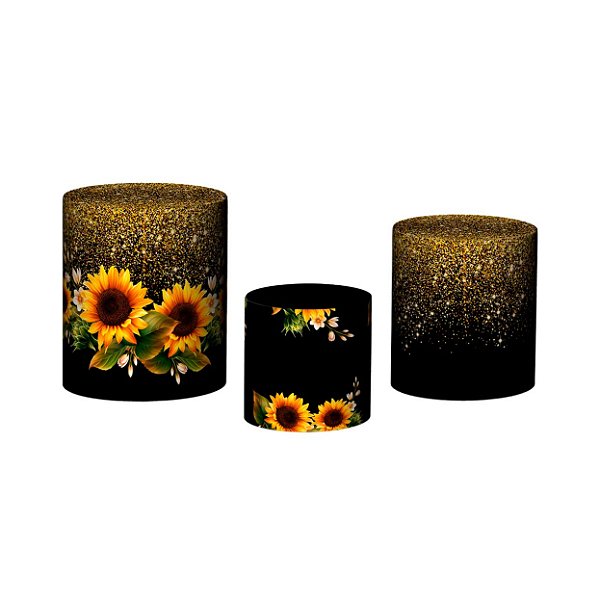 Trio De Capas De Cilindro - Girassóis Efeito Glitter Dourado 020