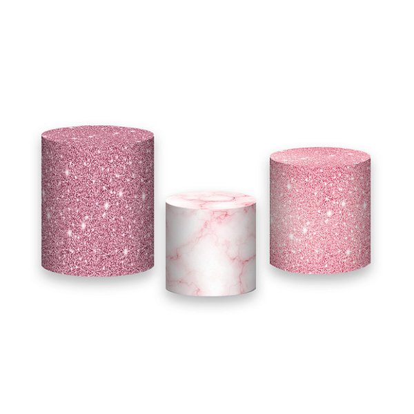 Trio De Capas De Cilindro - Branco Efeito Glitter Rosa Suave 026