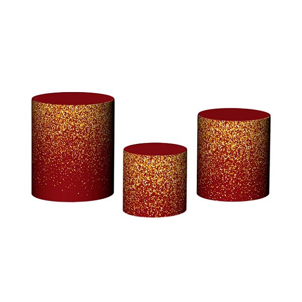 Trio De Capas De Cilindro - Vermelho com Efeito Glitter Dourado 028