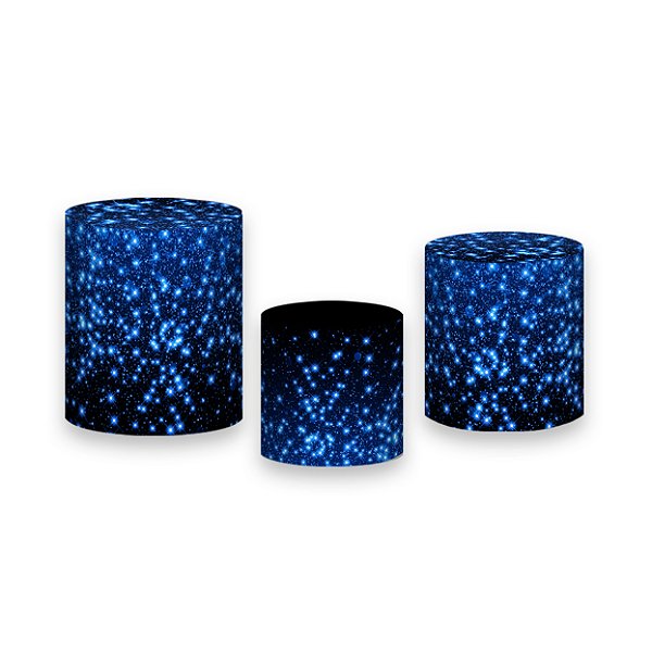 Trio De Capas De Cilindro - Preto Efeito Glitter Azul 033