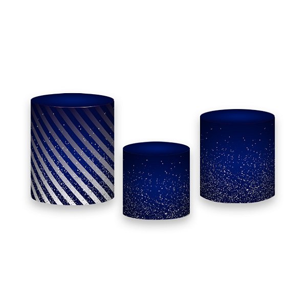 Trio De Capas De Cilindro - Azul com Geométrico Prateado 037