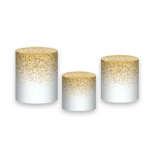 Trio De Capas De Cilindro - Branco Efeito Brilho Dourado 039