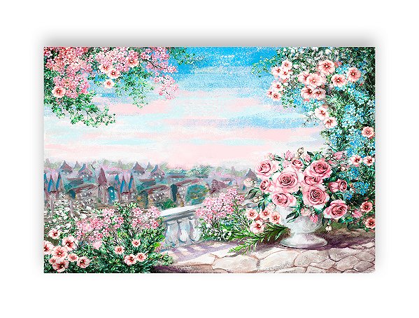 Fundo Fotográfico 2,20 x 1,50 - França Paisagem Flores e Cidade 002