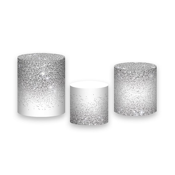 Trio De Capas De Cilindro - Branco Efeito Glitter Prateado 043