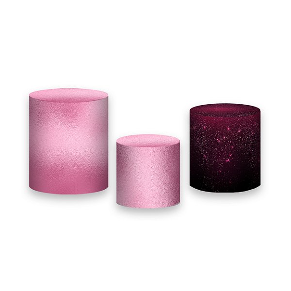 Trio De Capas De Cilindro - Preto com Efeito Glitter Pink 045