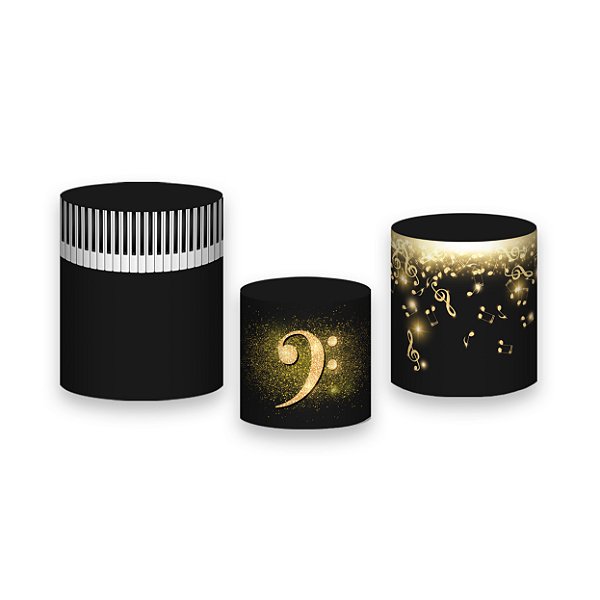 Trio De Capas De Cilindro - Nota Musical Efeito Glitter Dourado 048