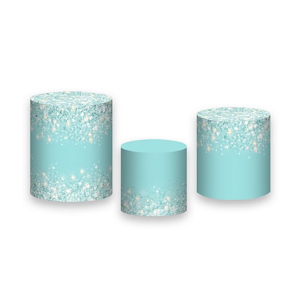 Trio De Capas De Cilindro - Azul Esverdeado com Efeito Glitter 067