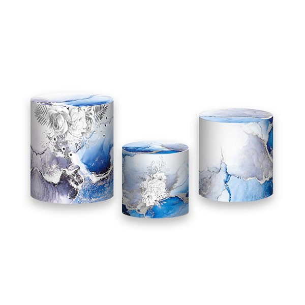 Trio De Capas De Cilindro - Efeito Marmorizado Azul e Prata 070