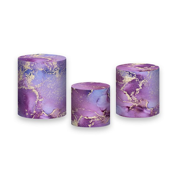 Trio De Capas De Cilindro - Efeito Marmorizado Lilás com Dourado 071