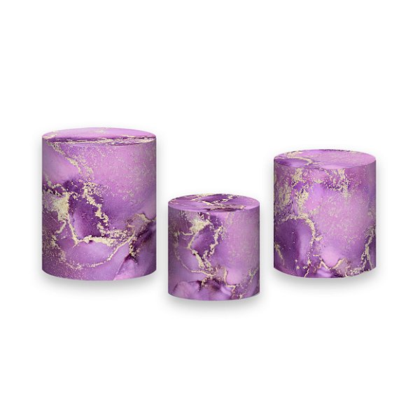 Trio De Capas De Cilindro - Efeito Marmorizado Lilás com Dourado 073