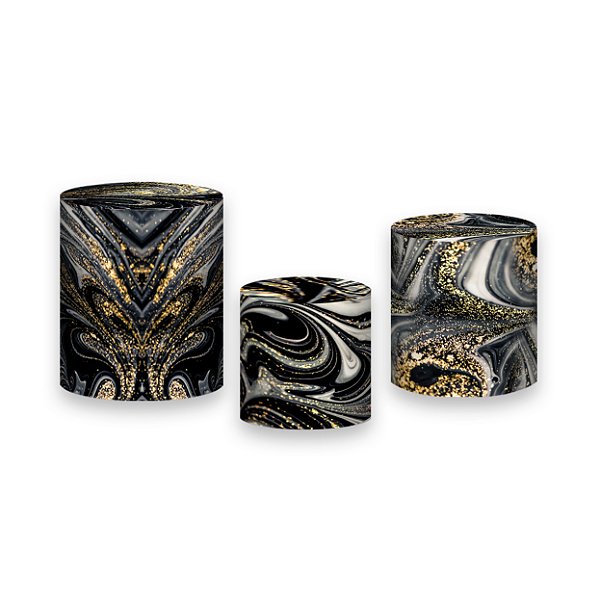 Trio De Capas De Cilindro - Preto com Ondulações Douradas 075