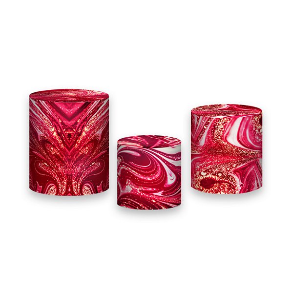 Trio De Capas De Cilindro - Vermelho com Ondulações Douradas 076
