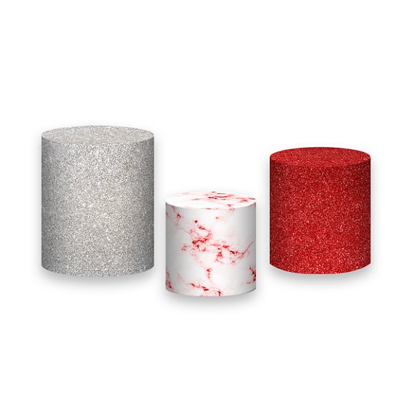 Trio De Capas De Cilindro - Efeito Glitter Vermelho e Prata 077