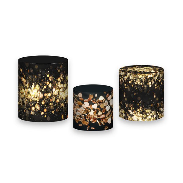 Trio De Capas De Cilindro - Preto Efeito Luzes Douradas 083