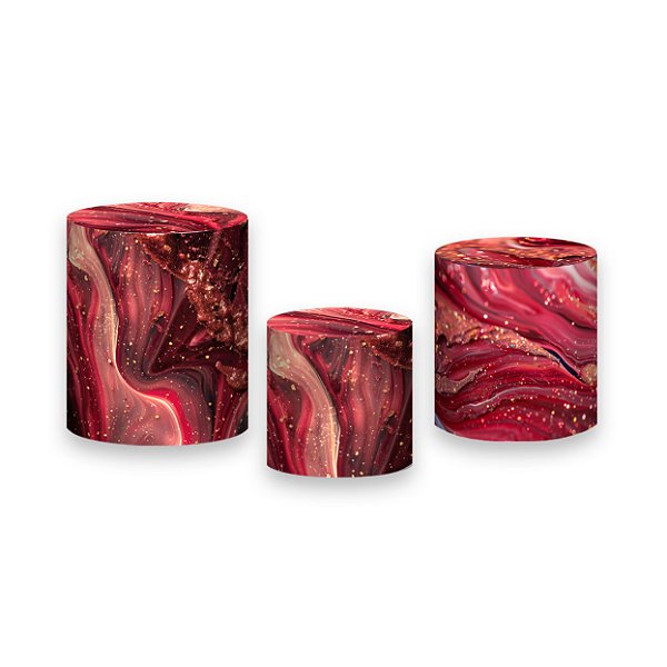 Trio De Capas De Cilindro - Efeito Marmorizado Vermelho e Dourado 085