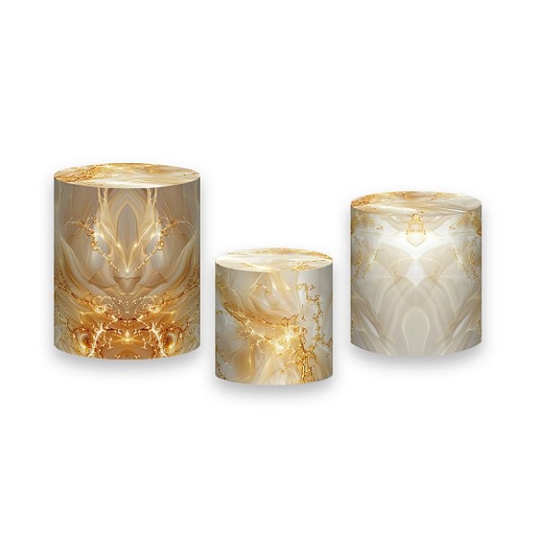 Trio De Capas De Cilindro - Efeito Marmorizado Bege e Dourado 087